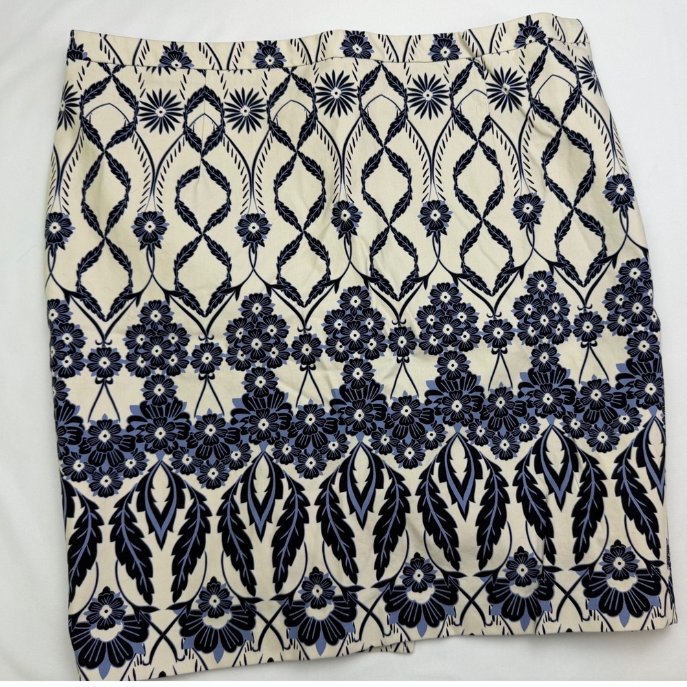 Willi Smith Womens Floral Pencil Skirt Navy Blue Cream Size 14 Knee Length